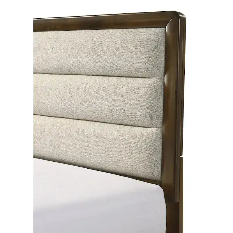 Juego de dormitorio de paneles tapizados en marrón y beige, 4 piezas (Queen/King)
