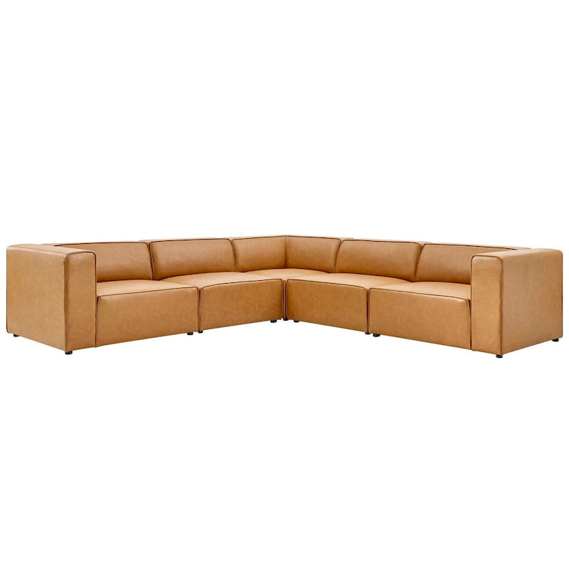 Sofá seccional vegano de piel blanca/beige/gris, en forma de L, con capacidad para 5 personas