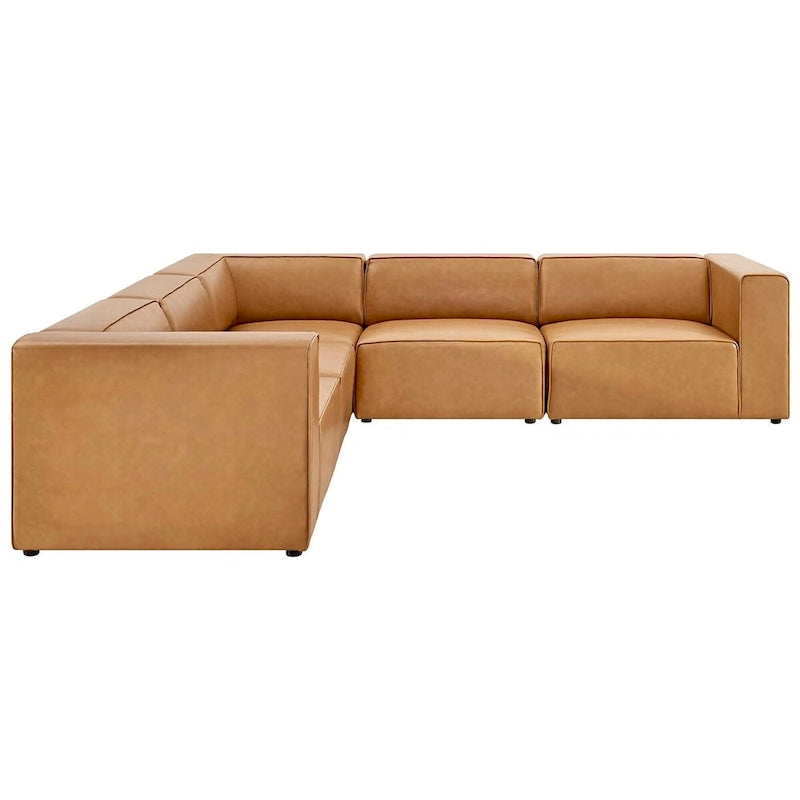 Sofá seccional vegano de piel blanca/beige/gris, en forma de L, con capacidad para 5 personas