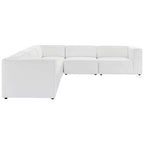 Sofá seccional vegano de piel blanca/beige/gris, en forma de L, con capacidad para 5 personas