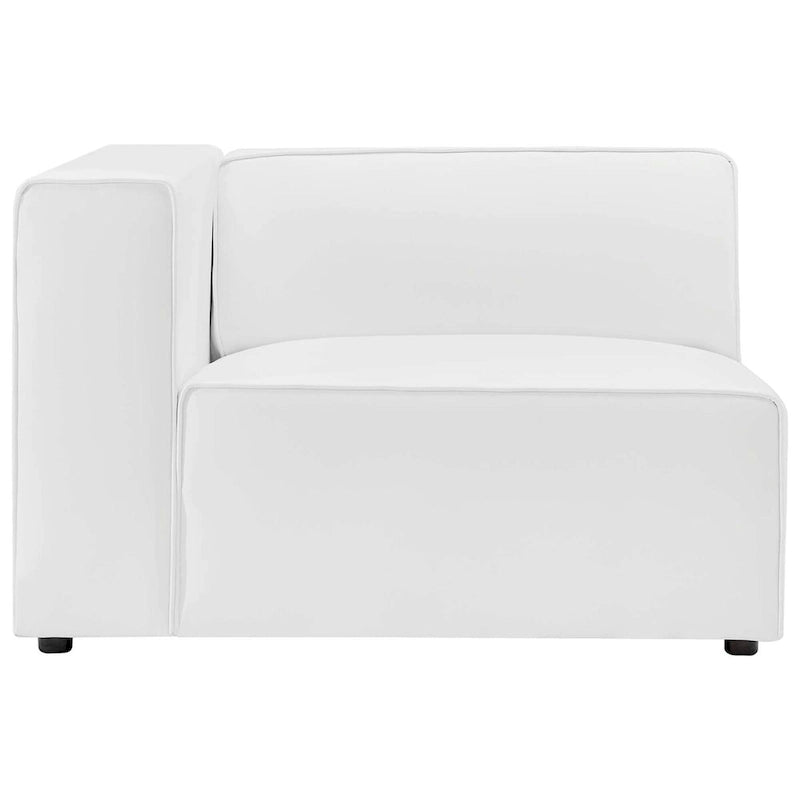 Sofá seccional vegano de piel blanca/beige/gris, en forma de L, con capacidad para 5 personas