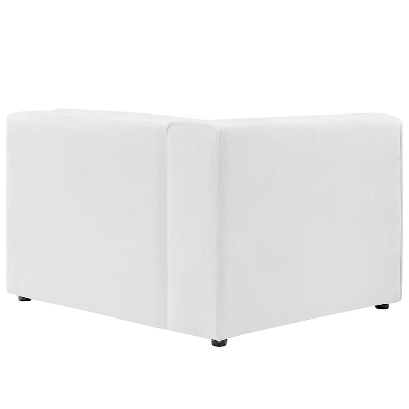 Sofá seccional vegano de piel blanca/beige/gris, en forma de L, con capacidad para 5 personas