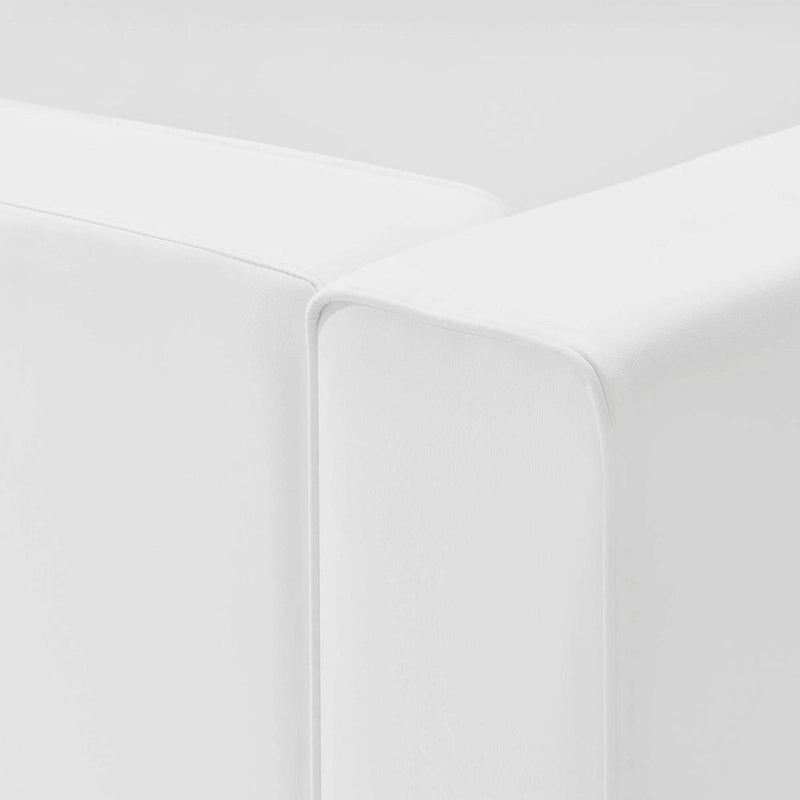 Sofá seccional vegano de piel blanca/beige/gris, en forma de L, con capacidad para 5 personas