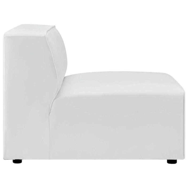 Sofá seccional vegano de piel blanca/beige/gris, en forma de L, con capacidad para 5 personas