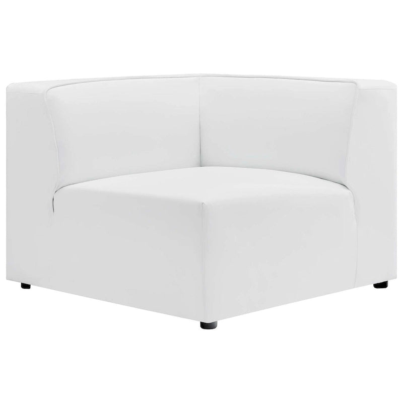 Sofá seccional vegano de piel blanca/beige/gris, en forma de L, con capacidad para 5 personas