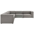Sofá seccional vegano de piel blanca/beige/gris, en forma de L, con capacidad para 5 personas
