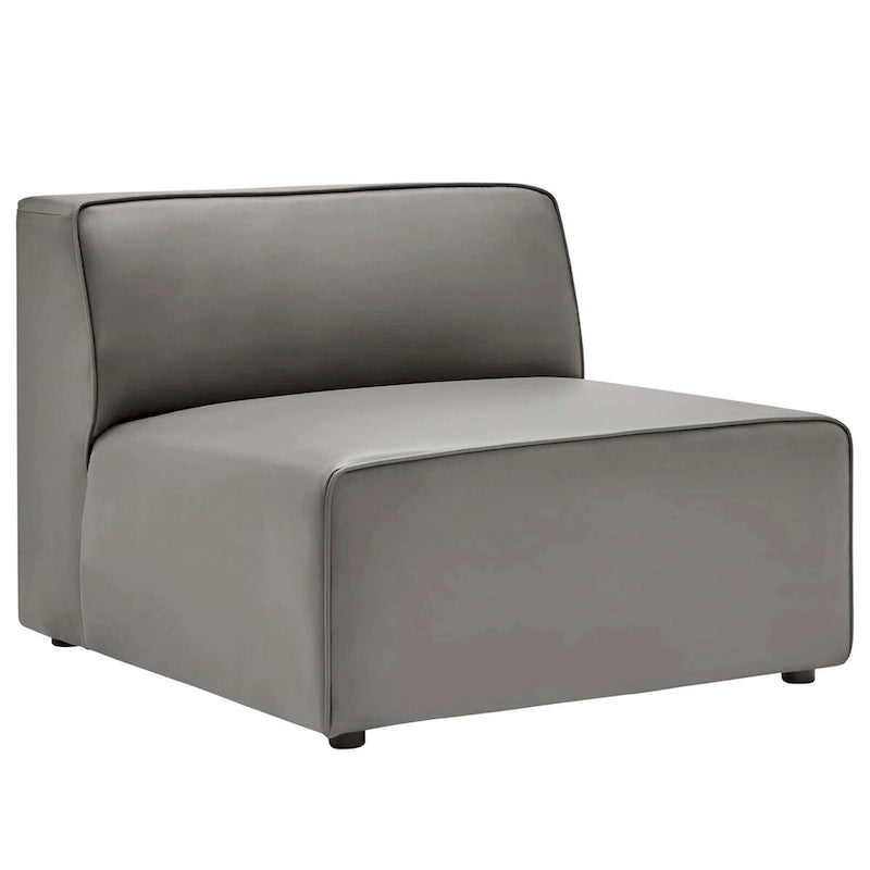 Sofá seccional vegano de piel blanca/beige/gris, en forma de L, con capacidad para 5 personas
