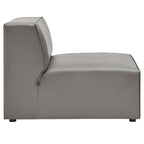 Sofá seccional vegano de piel blanca/beige/gris, en forma de L, con capacidad para 5 personas