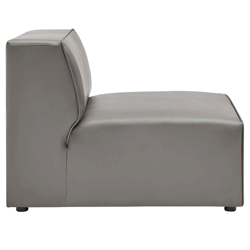 Sofá seccional vegano de piel blanca/beige/gris, en forma de L, con capacidad para 5 personas