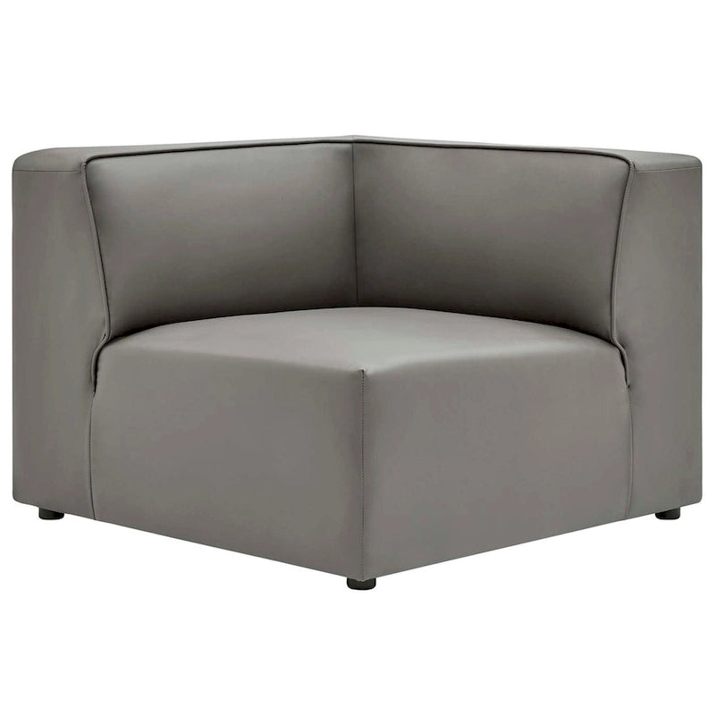 Sofá seccional vegano de piel blanca/beige/gris, en forma de L, con capacidad para 5 personas