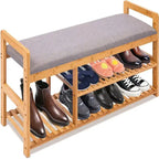 Banco zapatero de bambú con cojín, individual, 40"L x 20"W x 13"H