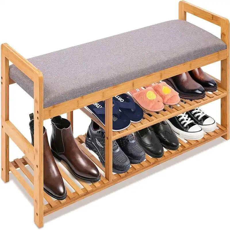 Banco zapatero de bambú con cojín, individual, 40"L x 20"W x 13"H