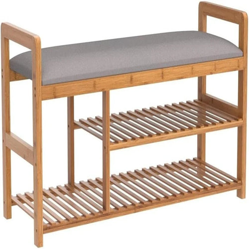 Banco zapatero de bambú con cojín, individual, 40"L x 20"W x 13"H