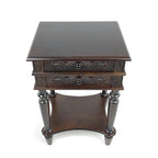 Mesa auxiliar de madera marrón de 2 cajones con estante abierto, montaje para 1 persona