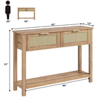 Mesa consola de ratán marrón/natural con 2 cajones, montaje para 1 persona