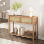 Mesa consola de ratán marrón/natural con 2 cajones, montaje para 1 persona