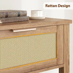 Mesa consola de ratán marrón/natural con 2 cajones, montaje para 1 persona