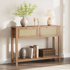 Mesa consola de ratán marrón/natural con 2 cajones, montaje para 1 persona