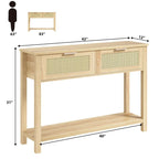 Mesa consola de ratán marrón/natural con 2 cajones, montaje para 1 persona