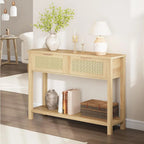 Mesa consola de ratán marrón/natural con 2 cajones, montaje para 1 persona