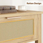 Mesa consola de ratán marrón/natural con 2 cajones, montaje para 1 persona