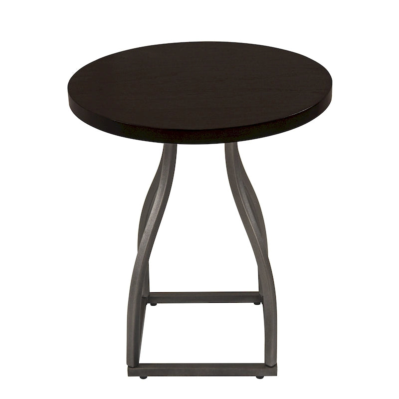 Mesa auxiliar redonda con acento – Marrón / Ocre / Blanco Lavado, Base de metal