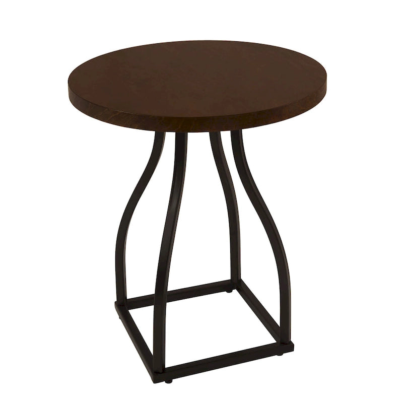 Mesa auxiliar redonda con acento – Marrón / Ocre / Blanco Lavado, Base de metal