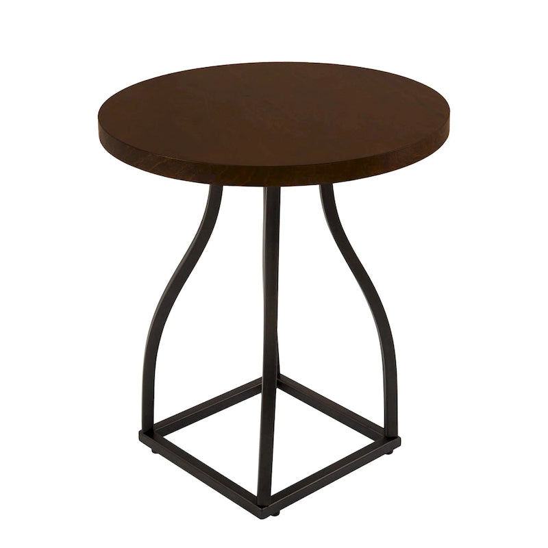 Mesa auxiliar redonda con acento – Marrón / Ocre / Blanco Lavado, Base de metal