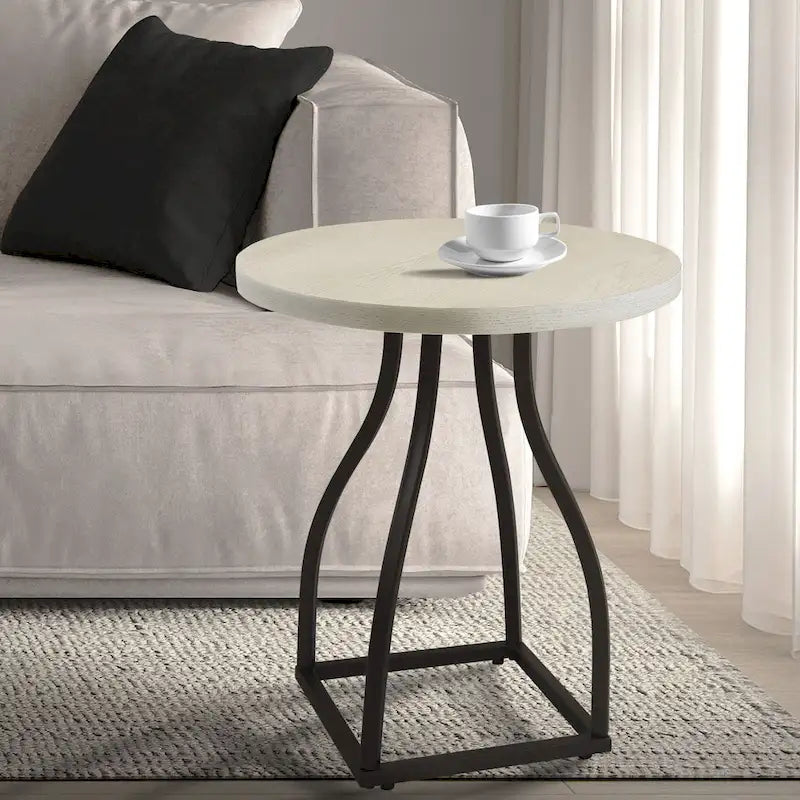 Mesa auxiliar redonda con acento – Marrón / Ocre / Blanco Lavado, Base de metal