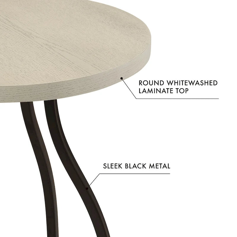 Mesa auxiliar redonda con acento – Marrón / Ocre / Blanco Lavado, Base de metal