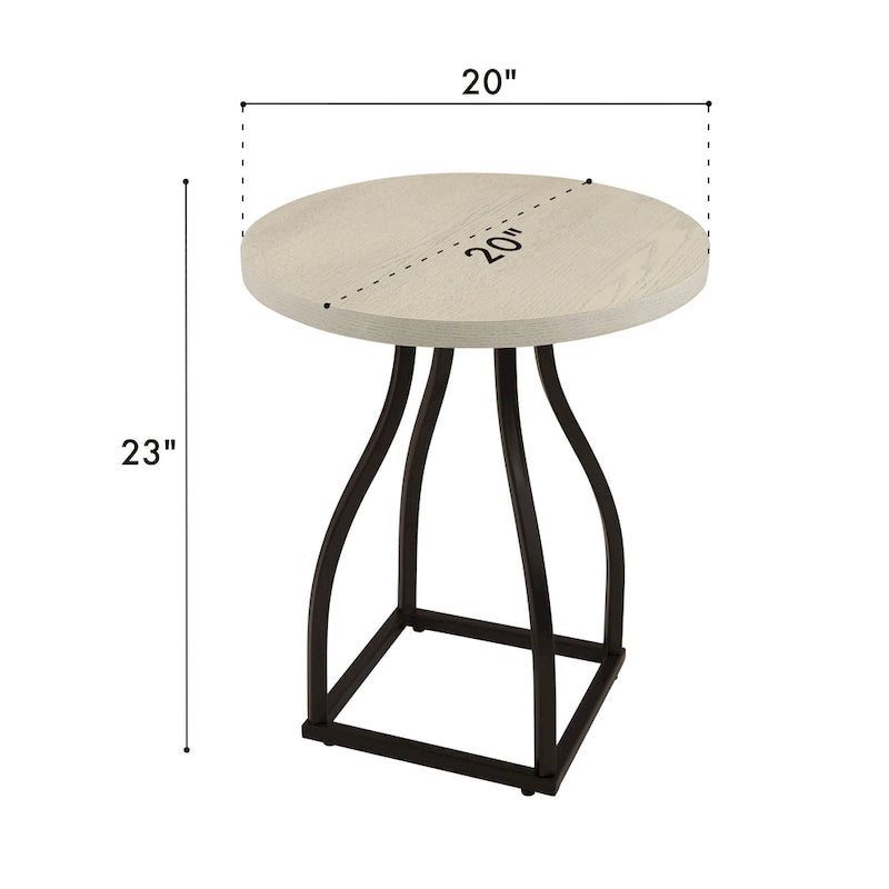 Mesa auxiliar redonda con acento – Marrón / Ocre / Blanco Lavado, Base de metal