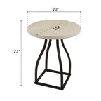 Mesa auxiliar redonda con acento – Marrón / Ocre / Blanco Lavado, Base de metal