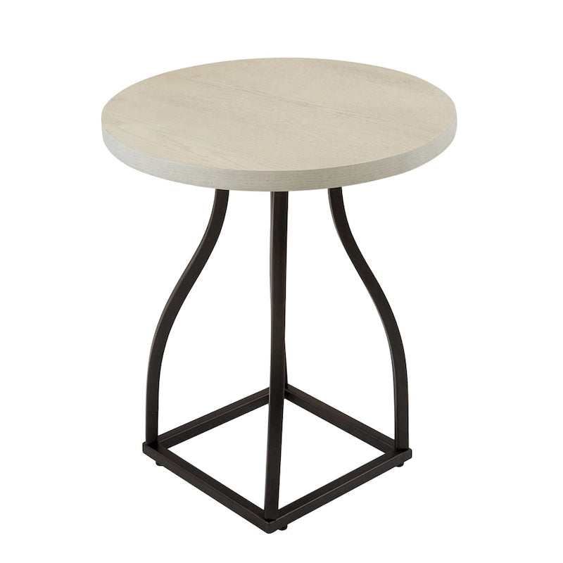 Mesa auxiliar redonda con acento – Marrón / Ocre / Blanco Lavado, Base de metal