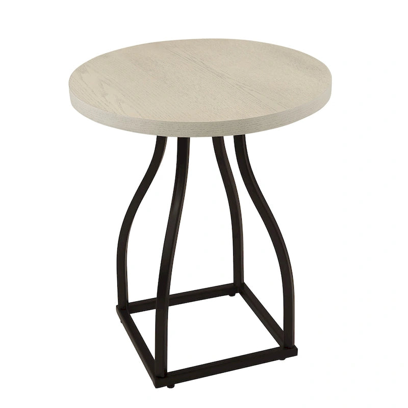 Mesa auxiliar redonda con acento – Marrón / Ocre / Blanco Lavado, Base de metal