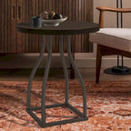 Mesa auxiliar redonda con acento – Marrón / Ocre / Blanco Lavado, Base de metal