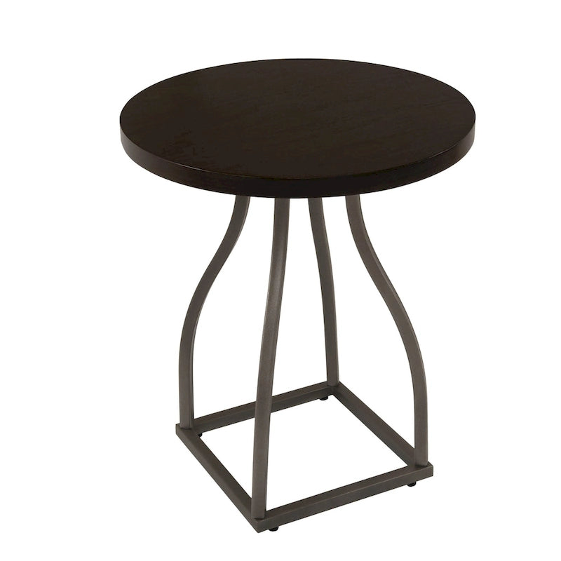 Mesa auxiliar redonda con acento – Marrón / Ocre / Blanco Lavado, Base de metal
