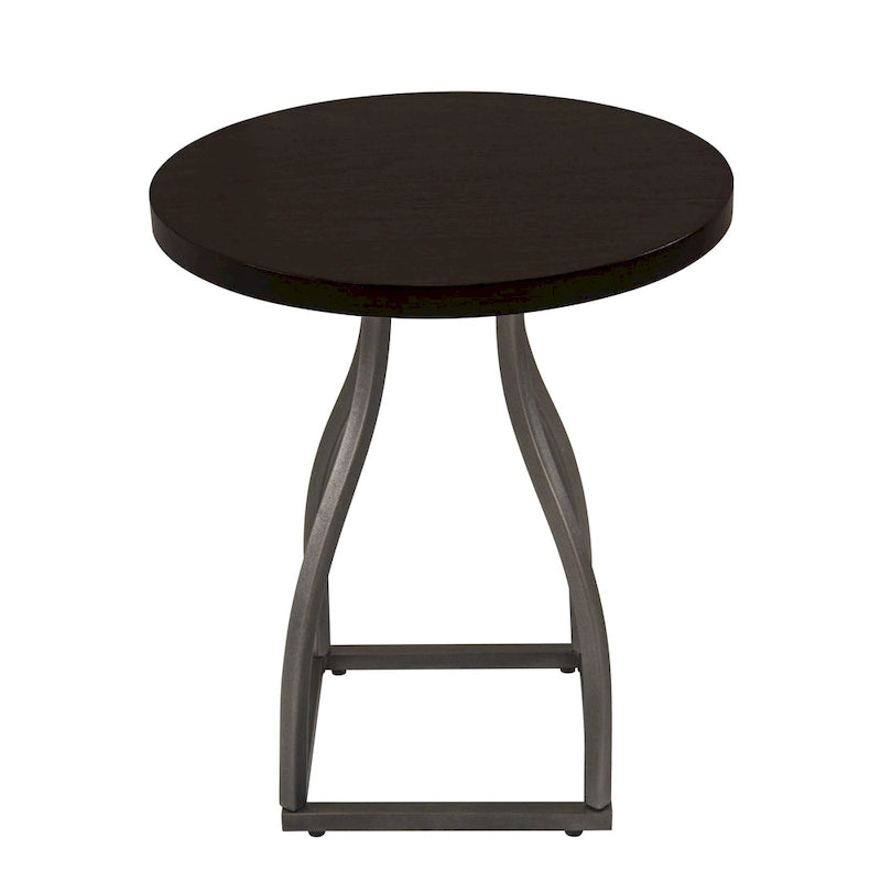 Mesa auxiliar redonda con acento – Marrón / Ocre / Blanco Lavado, Base de metal