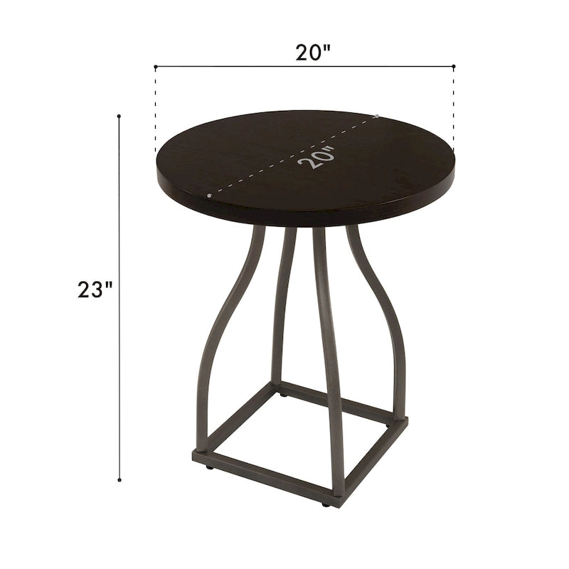 Mesa auxiliar redonda con acento – Marrón / Ocre / Blanco Lavado, Base de metal