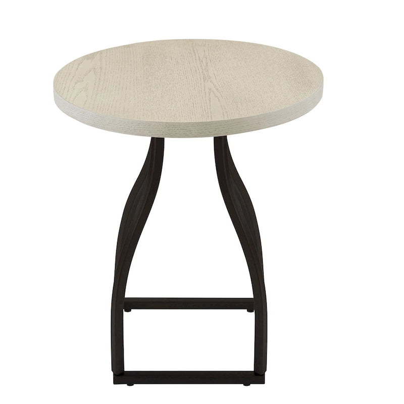 Mesa auxiliar redonda con acento – Marrón / Ocre / Blanco Lavado, Base de metal