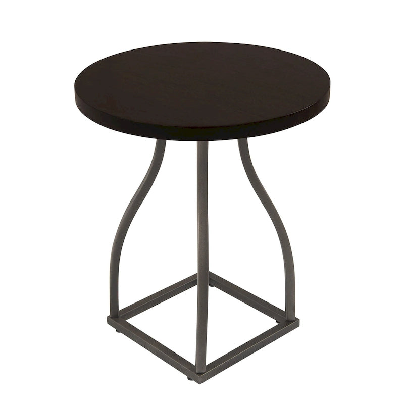 Mesa auxiliar redonda con acento – Marrón / Ocre / Blanco Lavado, Base de metal