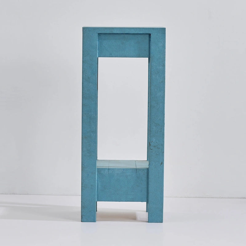 Mesa Auxiliar Cuadrada Vintage Azul Verdoso con Estante, 66 cm de Alto
