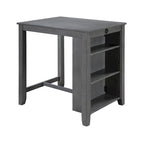 Mesa de comedor alta gris con estantes y puerto USB, capacidad para 2-4 personas