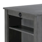 Mesa de comedor alta gris con estantes y puerto USB, capacidad para 2-4 personas