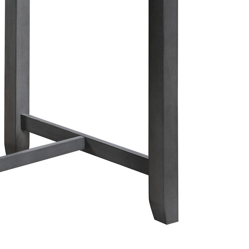 Mesa de comedor alta gris con estantes y puerto USB, capacidad para 2-4 personas