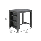 Mesa de comedor alta gris con estantes y puerto USB, capacidad para 2-4 personas