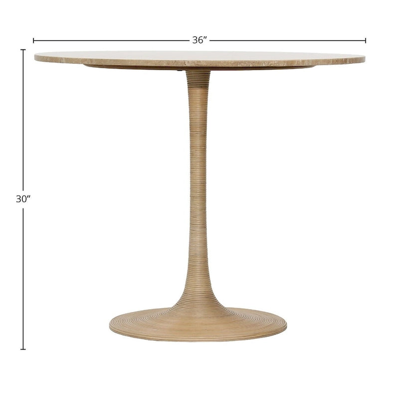 Mesa de bistró de travertino natural y ratán, 2 plazas