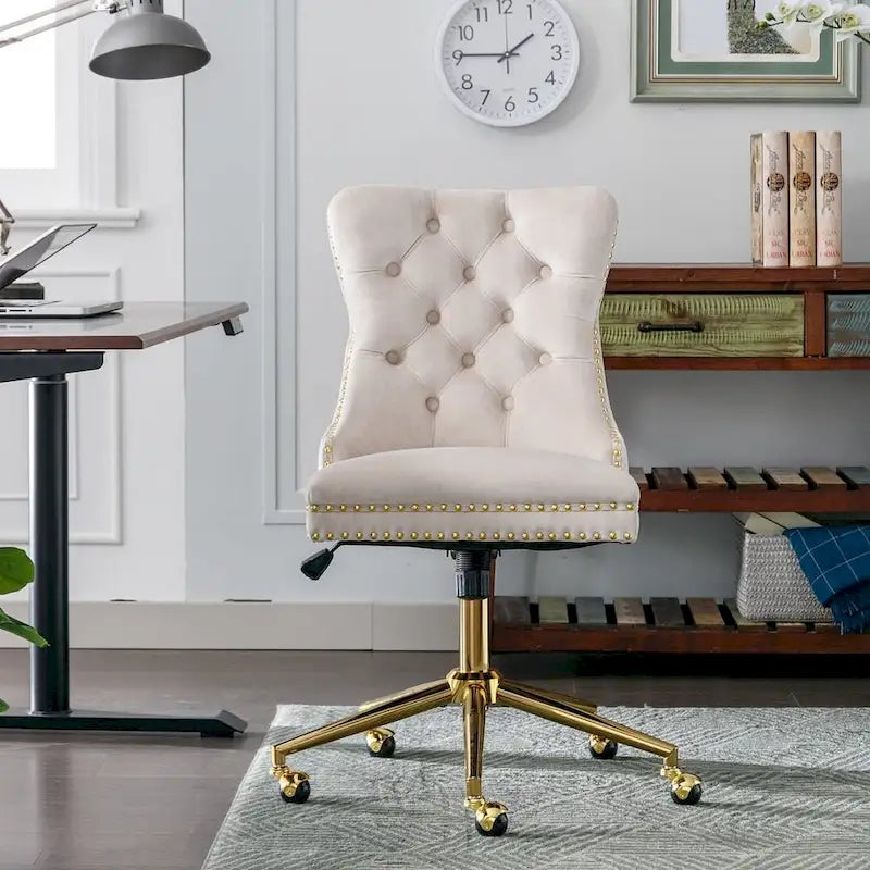 Silla giratoria de oficina tapizada en terciopelo beige / negro / rosa / gris, individual