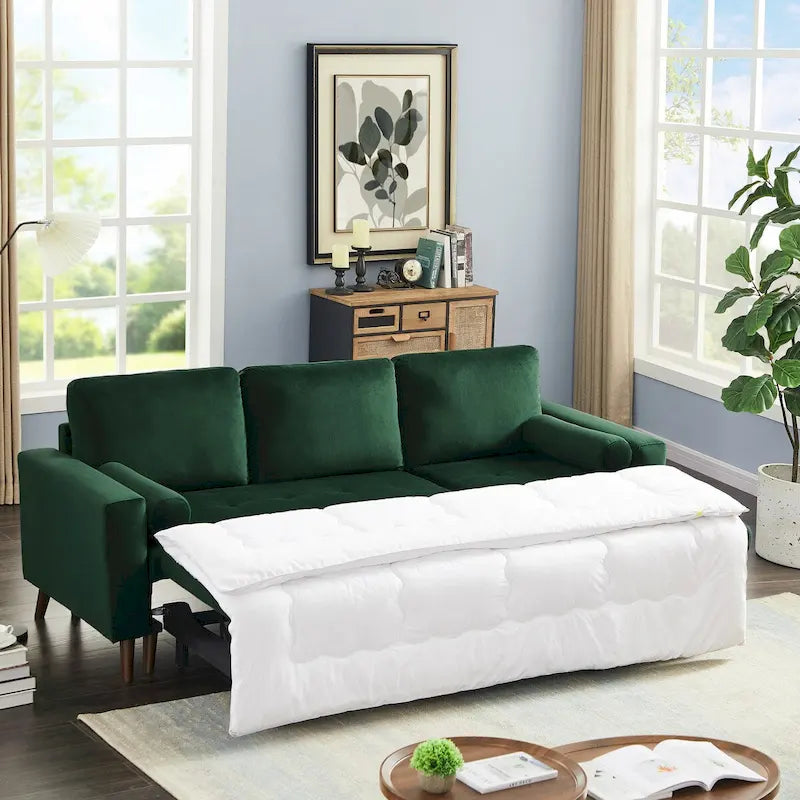Sofá cama seccional en forma de L verde/gris con chaise de almacenamiento, capacidad para 3-4 personas