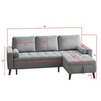 Sofá cama seccional en forma de L verde/gris con chaise de almacenamiento, capacidad para 3-4 personas