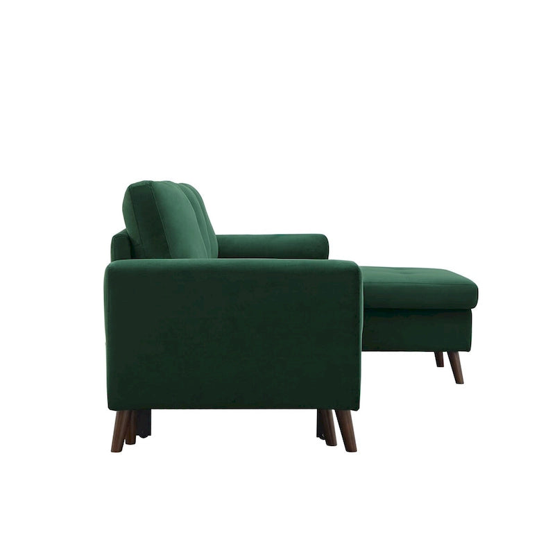 Sofá cama seccional en forma de L verde/gris con chaise de almacenamiento, capacidad para 3-4 personas